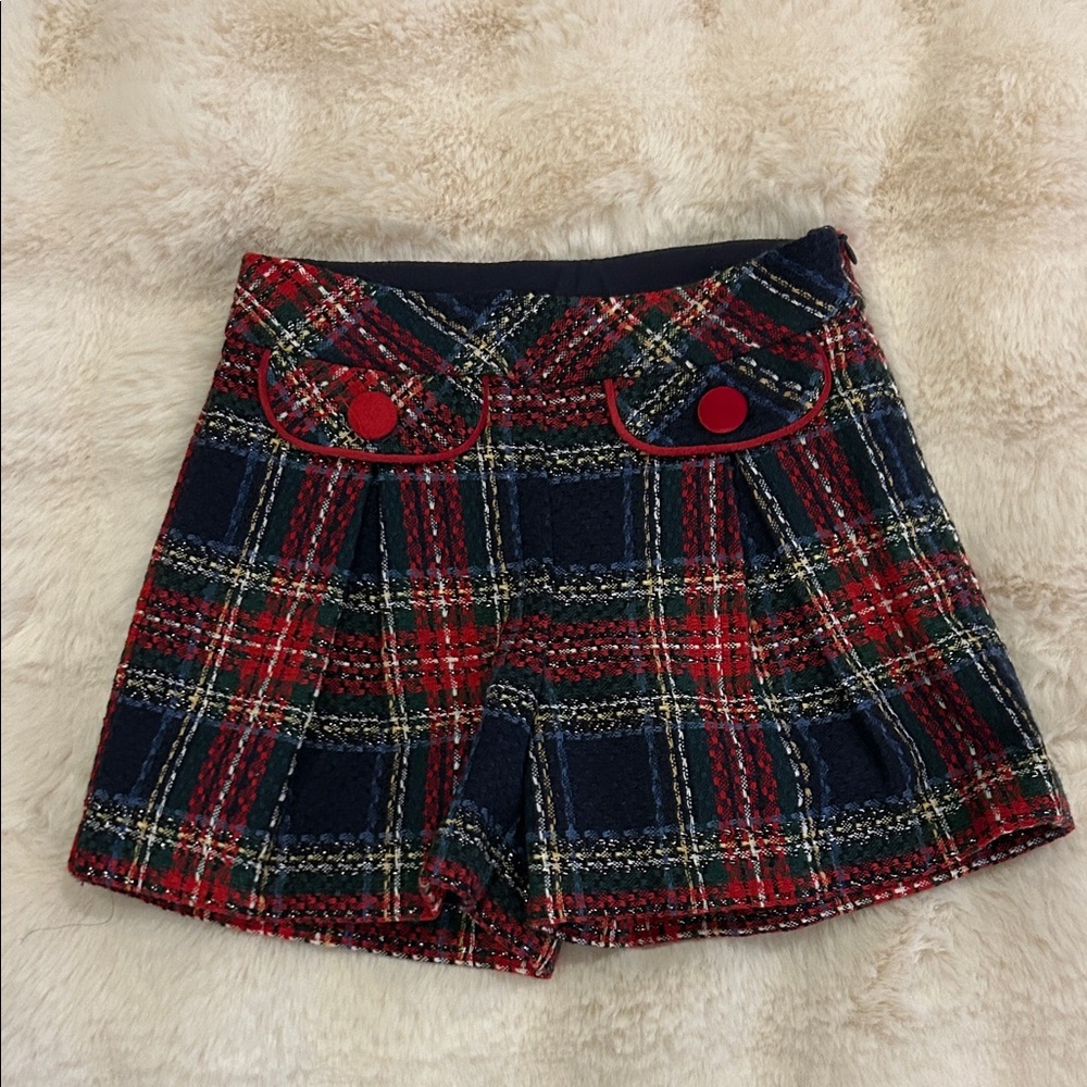 Mayoral Multicolor Plaid Shorts with Red Button